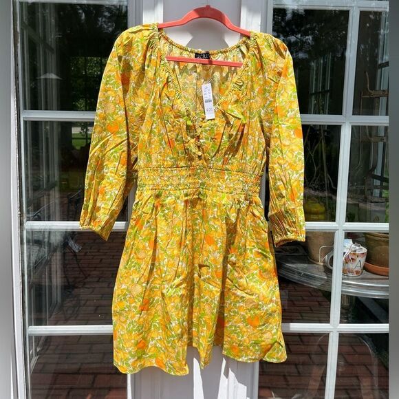 J Crew V-neck Cotton Lawn Mini Dress in Limone Print NWT - Picture 4 of 10